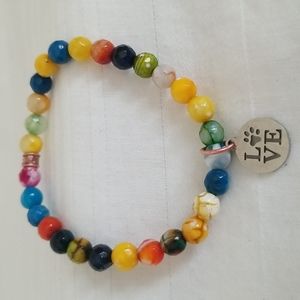 Silver Copper LOVE Paw Print Glass Bead Bracelet